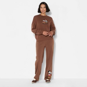 Women's Mickey Mouse Fleece Graphic Pullover Sweatshirt - Brown - 1 of 3