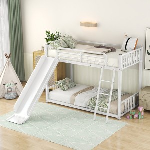 Twin Over Twin Metal Bunk Bed with Slide for Bedroom - 1 of 4