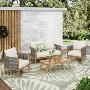 Christopher Knight Home Gillian 4 Pieces Patio Rope Weaving Acacia Wood Seating Set - 1 of 4