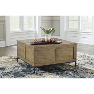 Contemporary Black and Brown Square Lift-Top Coffee Table with Storage