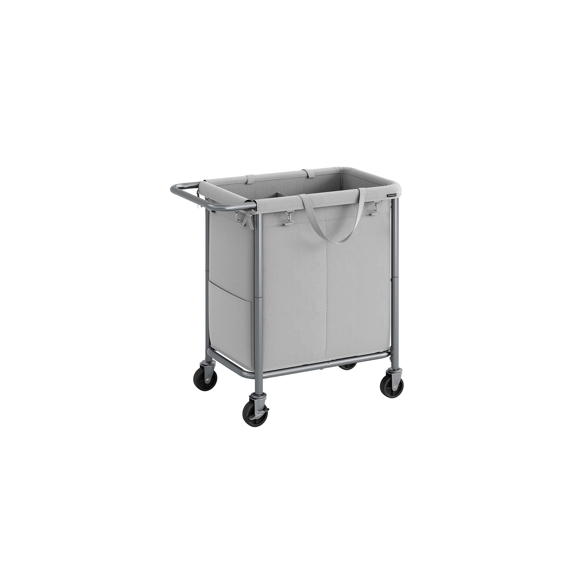 Laundry Basket with Wheels, 2-Section Rolling Laundry Hamper, Removable Liner, Steel Frame with Handle, Blanket Storage, Dove Grey