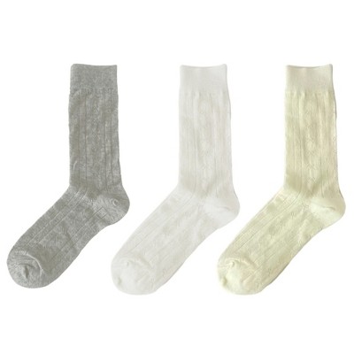 Anna-Kaci Women's 3-Pair Ribbed Crew Socks with Embroidered Bow Knit Texture in Neutral Shades for Everyday Wear - Multicolored-C