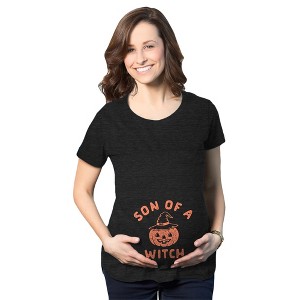 Maternity Son Of A Witch Tshirt Funny Halloween Jack-o-lantern Pregnancy Tee - Crazy Dog Maternity T Shirt - 1 of 4