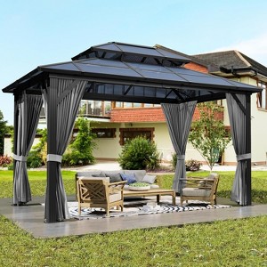 Hardtop Gazebo with Polycarbonate Double Roof, Aluminum Frame Outdoor Gazebo - 1 of 4
