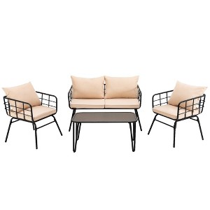 Tangkula 4PCS Patio Conversation Set Outdoor Furniture Set w/ Cushions Steel Structure - 1 of 4