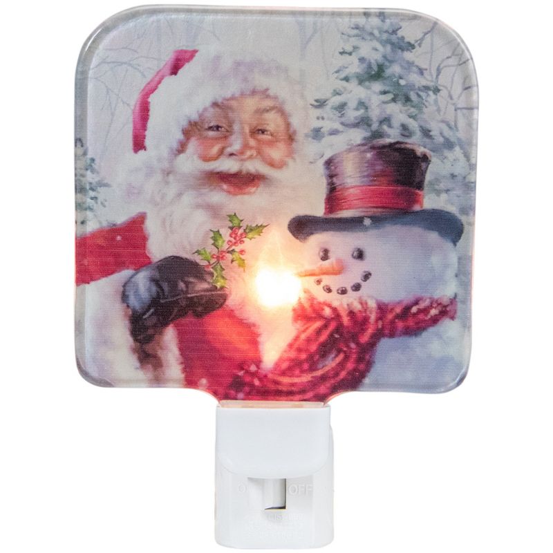 Northlight 4" Red and White Santa and a Snowman Christmas Night Light, 1 of 5