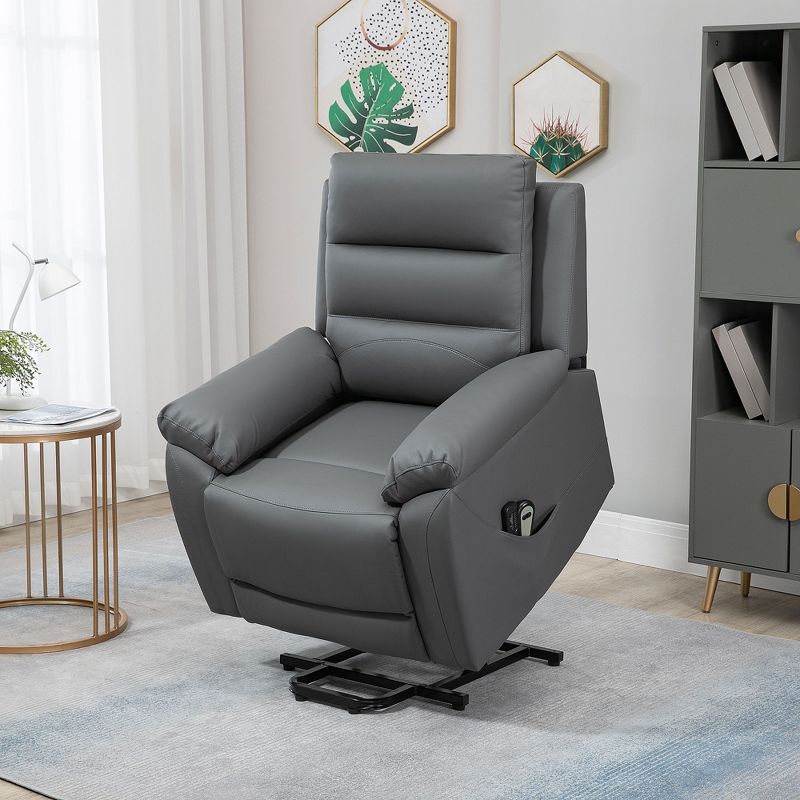 HOMCOM Electric Power Lift Chair for Elderly with Massage, PU Leather Oversized Living Room Recliner with Remote Control, and Side Pockets, 2 of 7