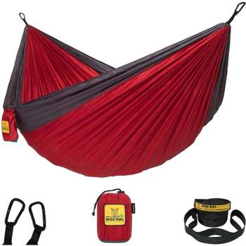 Wise Owl Outfitters Indoor/Outdoor Camping Hammock with Tree Straps for Travel, Hiking & Backpacking, Double, Red & Charcoal