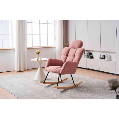 Xiyuyeu Teddy Fabric Glider Rocking Chair With High Backrest And Pillow ...