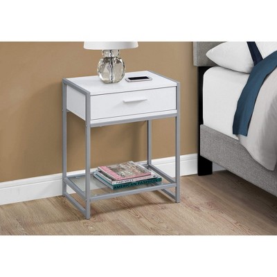 White and Silver Rectangular Metal and MDF Side Table with Storage
