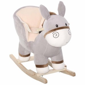 BABYYER Baby Rocking Horse, Stuffed Plush Ride-on Rocking Animal, Cute Donkey Rocker Toy with Sound, Wood Base Seat and Safety Belt for 18-36 Months - 1 of 4