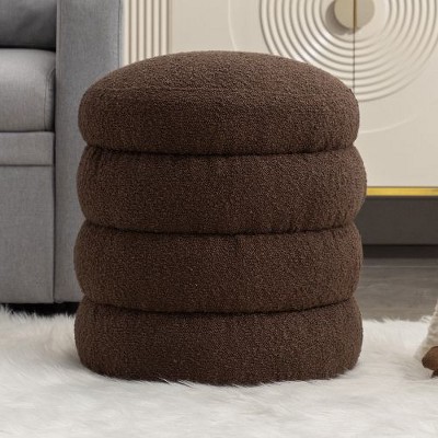 Sapphtopaz Velvet Upholstered Ottoman Bench, Footstool with Soft Cushion and Wood Frame, Round Ottoman, Entryway Padded Footstool, Footrest Stool