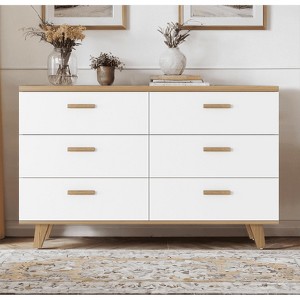 Resenkos Wood 6 Drawer Double Dresser for Bedroom, Chest of Drawers for Closet, Living Room, Hallway, Nursery, White&Rosewood - 1 of 4