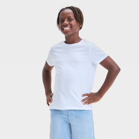 Детские Cat & Jack Boys' Short Sleeve T-Shirt - Cat & Jack™ Off-White M: Cotton Blend, Recycled Polyester, Crew Neck, Pullover, Jersey Fabric