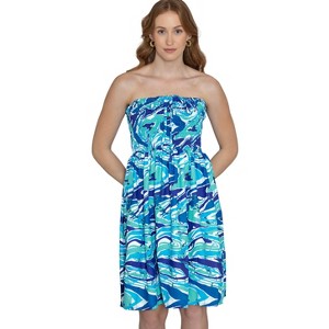 HAPPY BAY Women's House Daily Routine Evening Wear Vacation Flowy Dress Pencil Tube Top Mini Frill Dress Evening Gown L-XL Blue Abstract