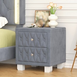 Modern Bedroom Nightstand With 2 Drawers, Velvet Wood Sofa Side Table, Accent Bedside Table for Small Space, Narrow End Table for Living Room - 1 of 4
