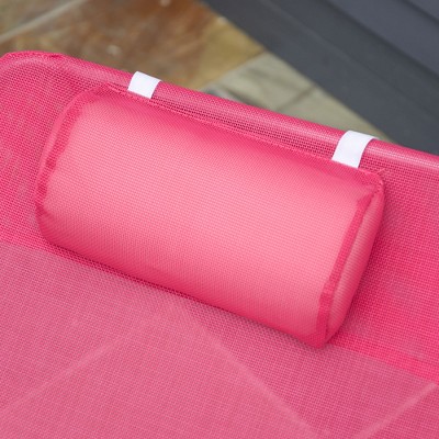 Outsunny Portable Mesh Chaise Lounge Chair, 5-Position Reclining, Pink & Silver