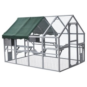 coucheta Large 3-Tier Outdoor Catio, Small Animal Enclosure with 2 Lockable Cat Doors and a Walk in Door, Large Cat House with Half Waterproof Cover - 1 of 4