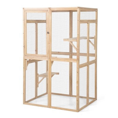 LAOTIES Large Outdoor Wooden Catio,Weatherproof Cat Enclosure With Platforms And Sunshine Roof for Outdoor Play And Safety