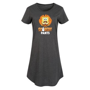 Women's SpongeBob SquarePants SpongeBob Scaredy Pants Graphic T-shirt Dress - Heather Charcoal - 3X - 1 of 4
