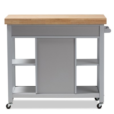 Light Gray Rubberwood Kitchen Island Cart with Storage