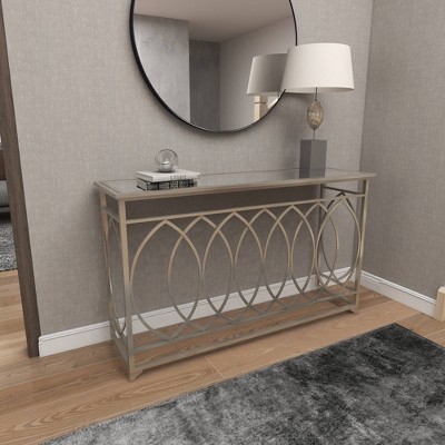 Silver Metal and Glass Geometric Console Table