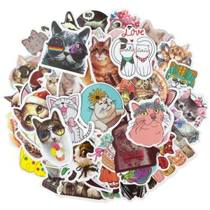 Wrapables Waterproof Vinyl Stickers for Water Bottles, Laptop, Phones, Skateboards, Decals for Teens, 80pcs, Love Kitties - 1 of 4