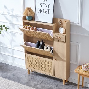 LOVMOR Modern storage cabinet,rattan shoe cabinet, bed top cabinet, small home furniture - 1 of 4
