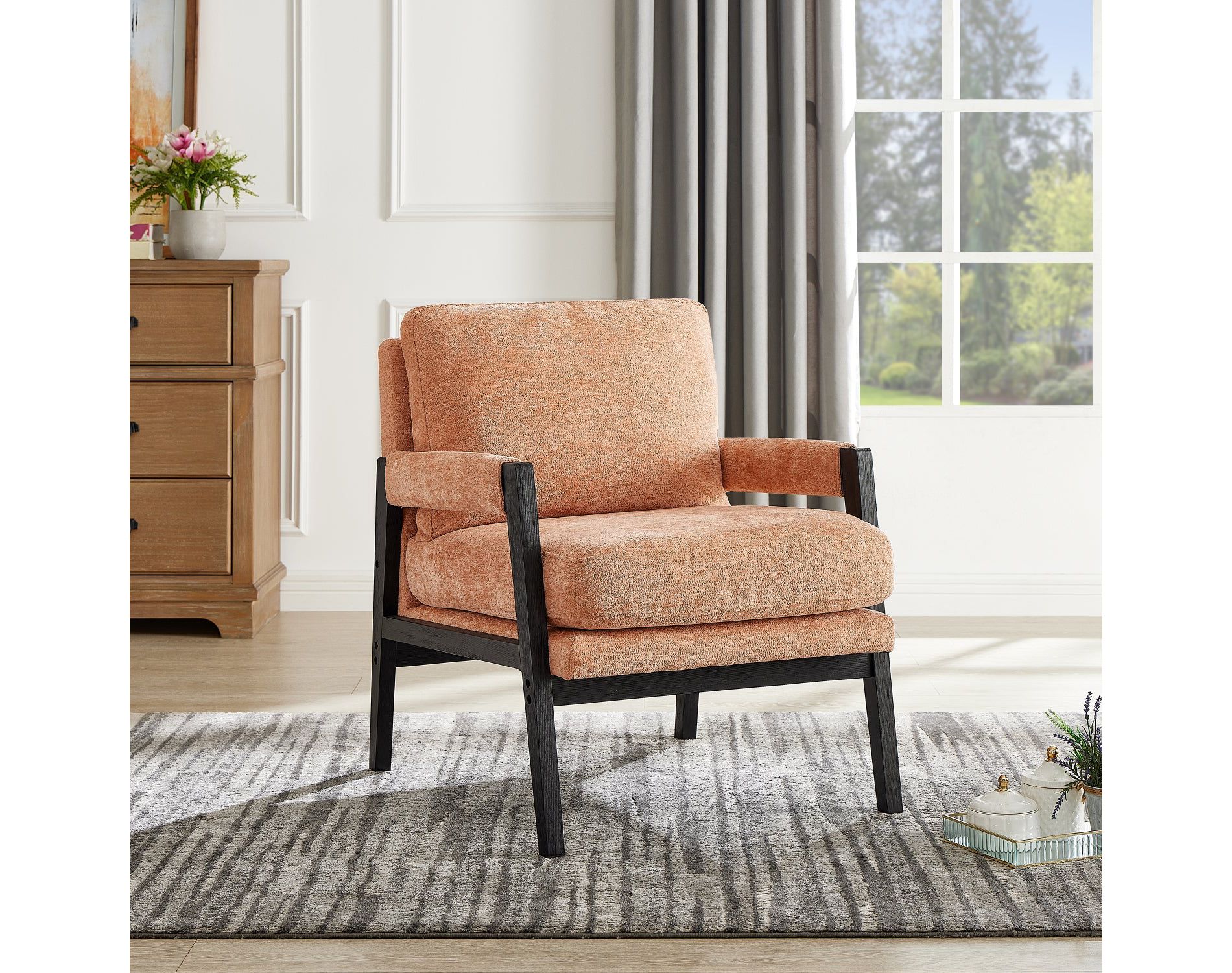 Roundhill Furniture Kelly Mid-Century Modern Chenille Upholstered Accent Armchair Orange