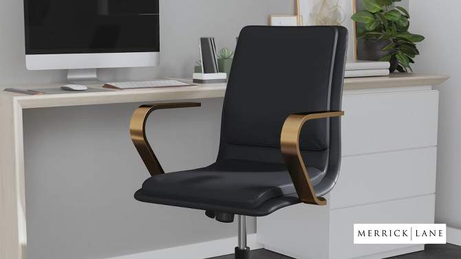 Merrick Lane Mid-Back Home Office Chair with Armrests, Height Adjustable Swivel Seat and Five Star Base, 2 of 13, play video