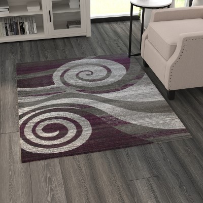 Gray and Purple Abstract Modern Synthetic Area Rug