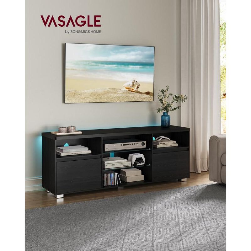 VASAGLE Stand 70 Inch, Entertainment Center with Open Glass Shelves, 2 Cabinets with Doors, 63 Long, TV Console, 3 of 12
