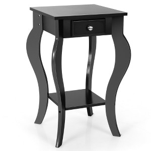 Costway End Side Table with Drawer Bottom Shelf Accent Nightstand Bedroom White\Black\Brown - 1 of 4