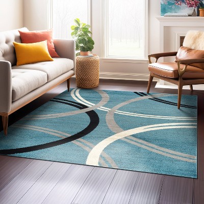 Blue Abstract Circles Design Reversible Square Area Rug