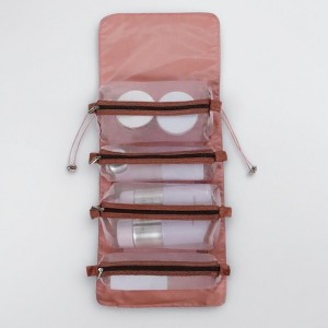 Anna-Kaci Foldable Travel Toiletry Bag with Multiple Clear Zip Compartments and Hanging Design 8.5x6x3in - Mauve Pink - 1 of 4