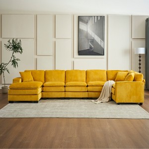 Modern U-Shaped 6-Seat Sectional Sofa with Ottoman & 3 Toss Pillows ¨C Modular Corduroy Couch for Living Room - 1 of 4