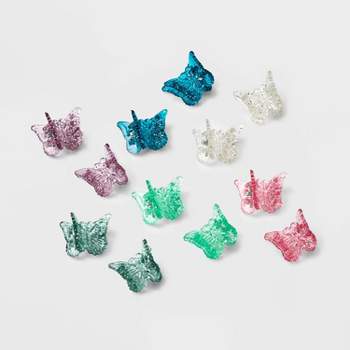 Girls' 12pk Glitter Butterfly Clips - art class™ Green/Purple/Blue