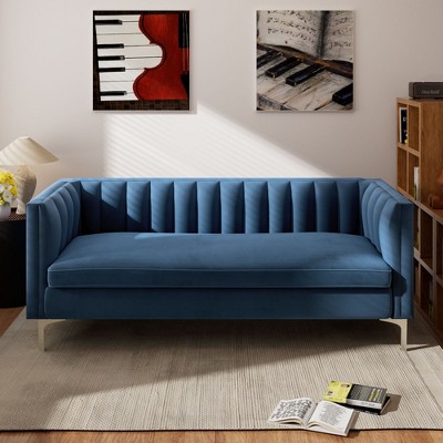 71 in. Wide Square Arm Velvet Mid-Century Square Sofa with Channel Tufted 3-Seater Couch - Morden Fort