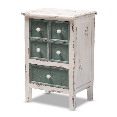 5 Drawer Angeline Distressed and Finished Wood Accent Chest Teal - Baxton Studio