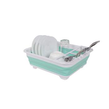 Home Basics Collapsible Plastic and Silicone Dish Rack, Clear 