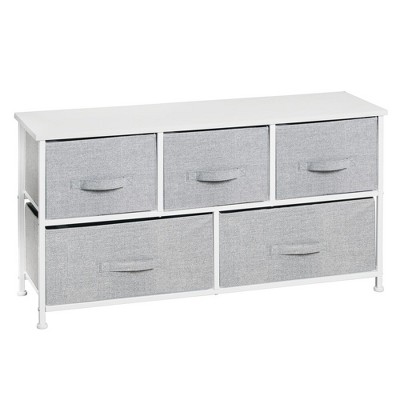 mDesign Large Steel Frame/Wood Top Wide Dresser with 5 Removable Drawers, Gray