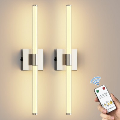 YANSUN 24 in. Nickel 1-Light LED Wall Light Set 3000K Rechargeable Dressing Table Light Strip for Bedroom and Bathroom (2-Pack)