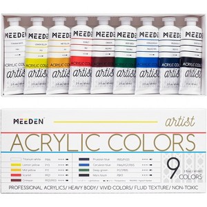 MEEDEN Professional Acrylic Paint Set, Artist Grade Acrylic Paint Tubes, Heavy Body Acrylic Paints, Art Supplies for Canvas Painting, 2 oz* 9 Tubes - 1 of 4
