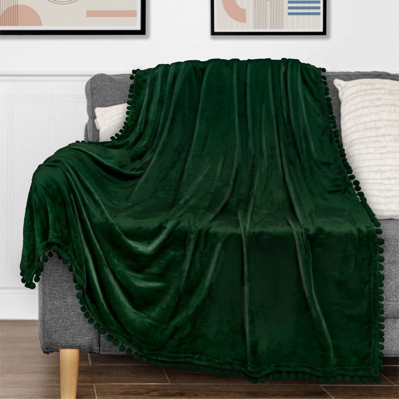 PAVILIA Fleece Pom Pom Blanket Throw for Sofa Bed, Soft Lightweight Pompom Fringe Blanket for Couch, 2 of 10