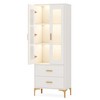 Resenkos Bookshelf, Bookcase Standing Shelf Unts,Freestanding Bookcase Bookshelf with LED Light, Doors & 2 Drawers,White - 3 of 4
