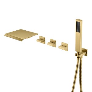 SUMERAIN Wall Mounted Bathtub Faucet with Handheld Shower, Waterfall Tub Faucet Filler, Brushed Gold - 1 of 4