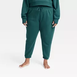 Women's Plus Size Mid-Rise Fleece Joggers - All in Motion™ Emerald Green 3X