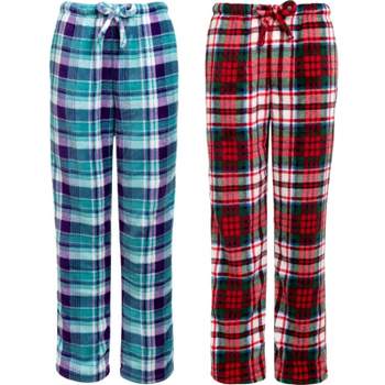 ADR Women's Plush Fleece Pajama Bottoms with Pockets, Winter PJ Lounge  Pants Blue Christmas Plaid 3X Large