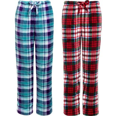ADR Women's 2-Pack Plush Fleece Pajama Bottoms with Pockets, Winter PJ  Lounge Pants, Pack 2 Size L