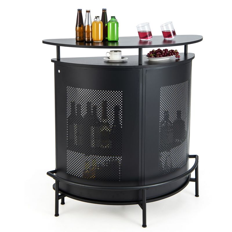 Tangkula 4-Tier Metal Home Bar Unit Liquor Bar Table w/Storage Shelves & 3 Glass Holders, 1 of 11
